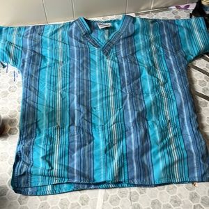 Scrubs Small Blue Striped Short Sleeve V Neck Scrubs Uniform Top